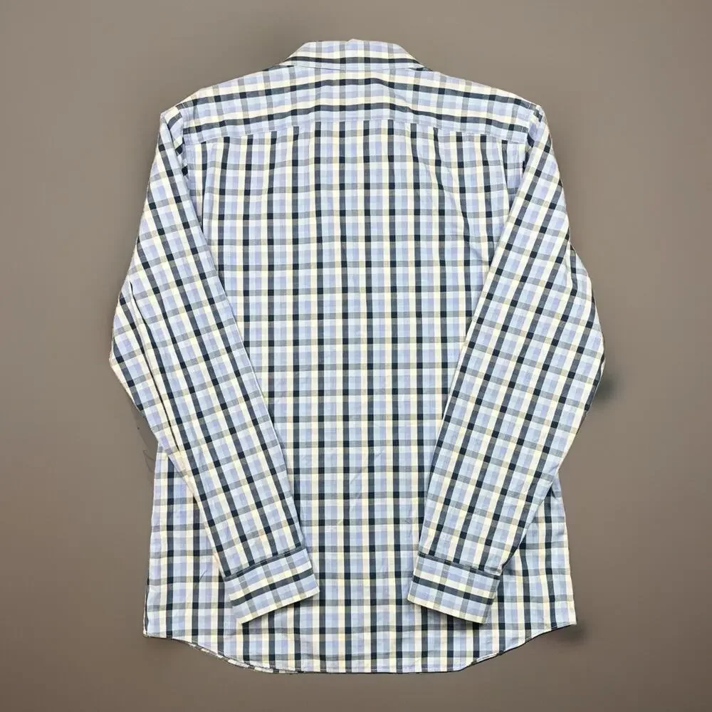 Banana Republic Grant Fit Non-Iron Plaid Button Shirt Men's L Blue 1644